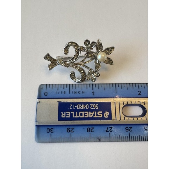 1940s Flower Marcasite Cultured‎ Pearl Brooches - Picture 7 of 8